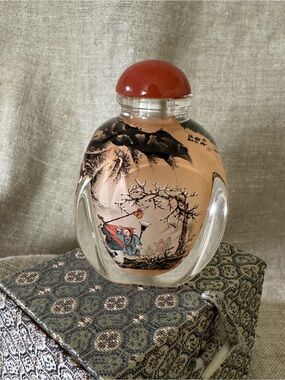 vintage Chinese reverse painted snuff bottle with box